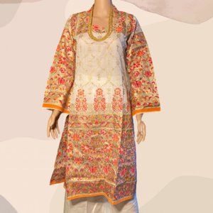 Afsaan Printed Gold Glitter Dress Set